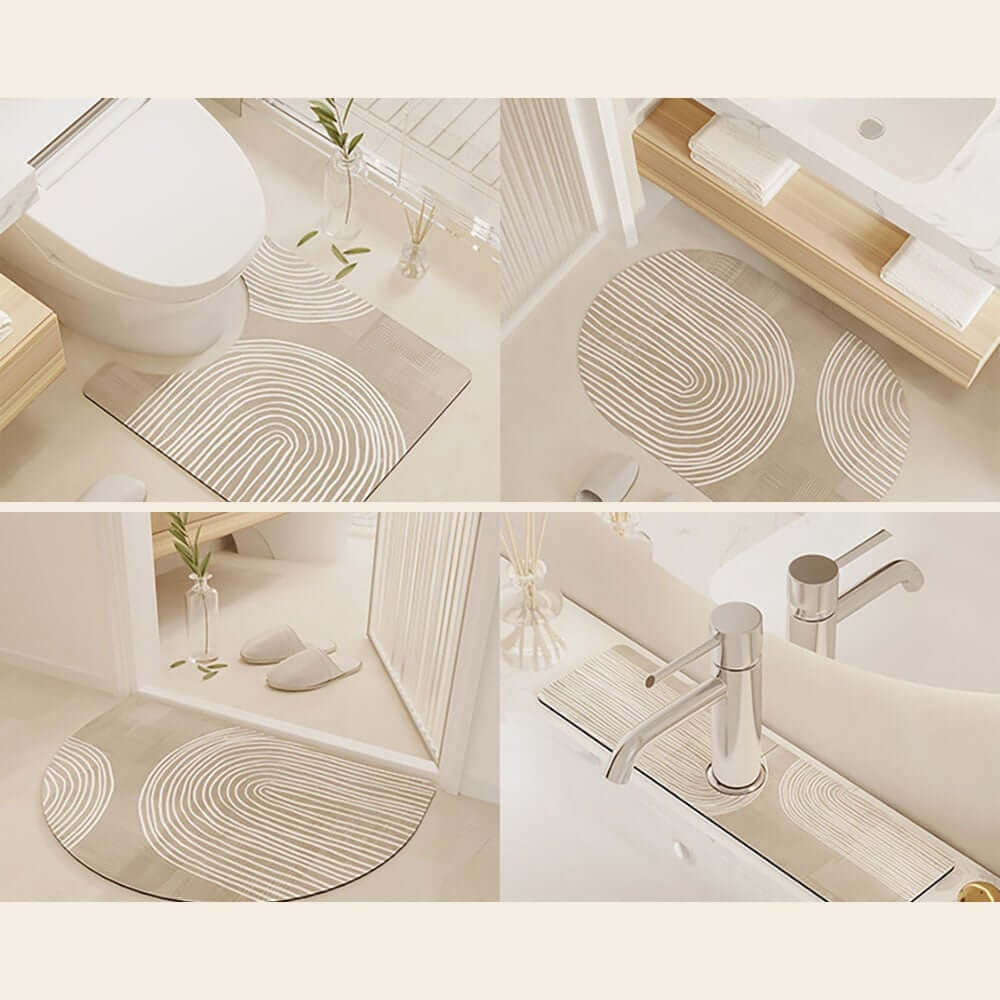 Japandi Diatom Mud Bath Rug Set of 4 in Oats Abstract Design Main Product Image
