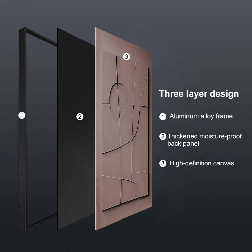Japandi Geometric Wall Art Set with 3D Effect in MDF and Aluminum Frame