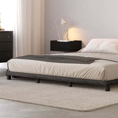 Japandi King Bed Frame, Rubberwood, Minimalist Design