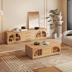 Japandi LED TV Stand With Soft-Close Drawers - Ash Veneer