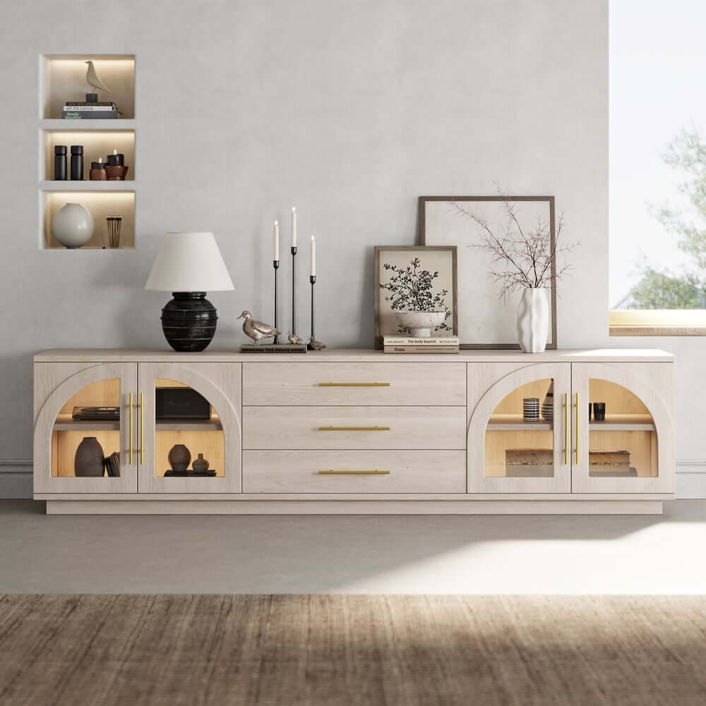 Japandi LED TV Stand With Soft-Close Drawers - Ash Veneer