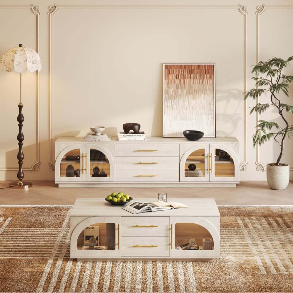 Japandi LED TV Stand With Soft-Close Drawers - Ash Veneer
