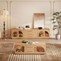 Japandi LED TV Stand With Soft-Close Drawers - Ash Veneer