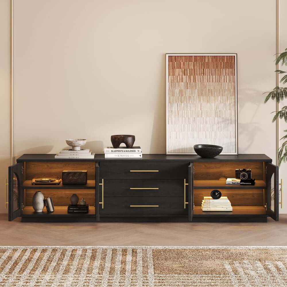 Japandi LED TV Stand With Soft-Close Drawers - Ash Veneer