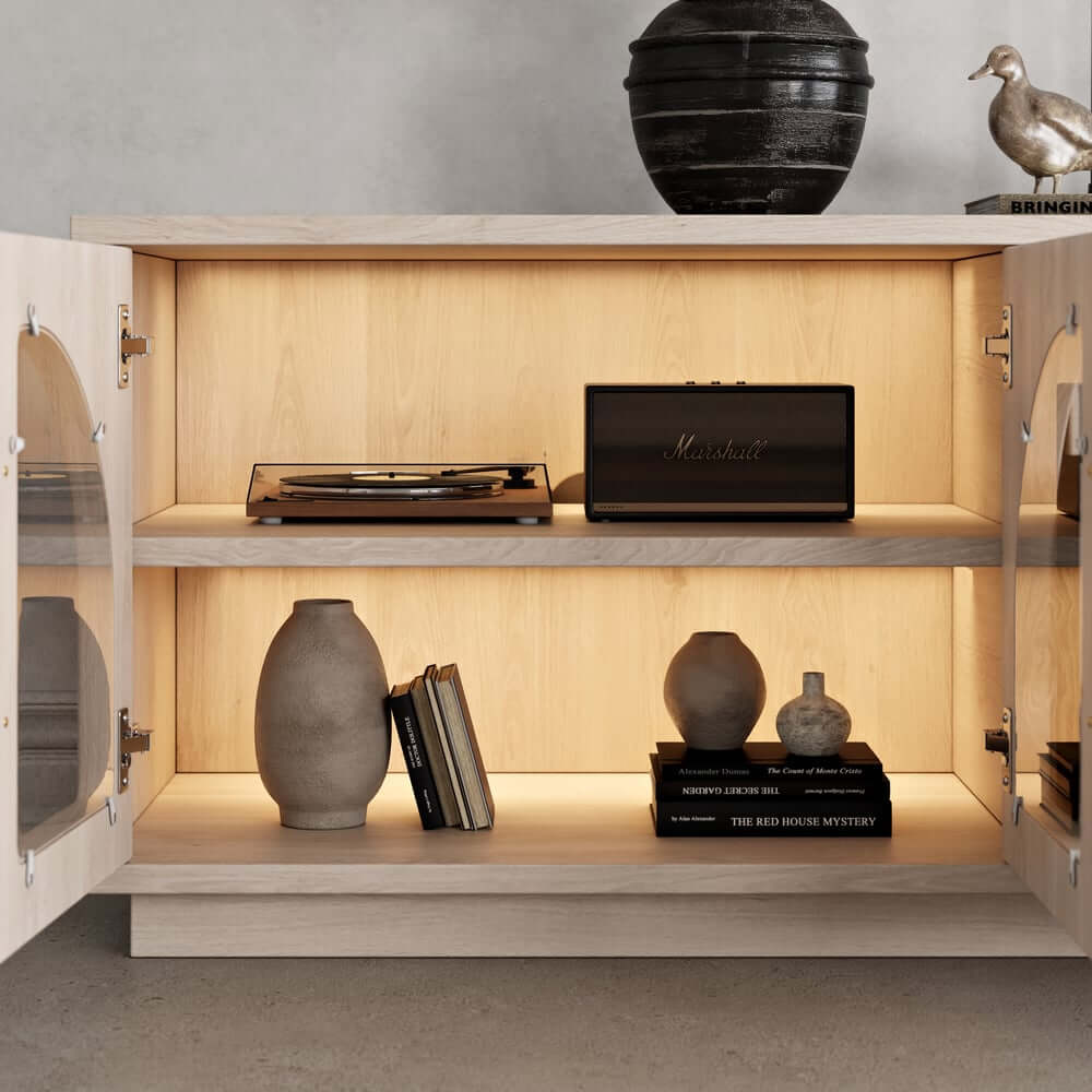 Japandi LED TV Stand With Soft-Close Drawers - Ash Veneer