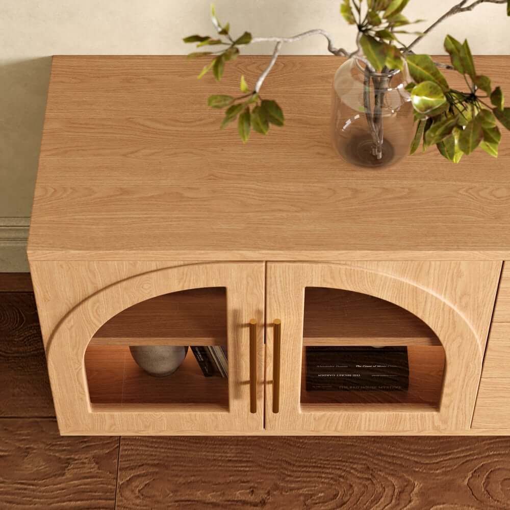 Japandi LED TV Stand With Soft-Close Drawers - Ash Veneer