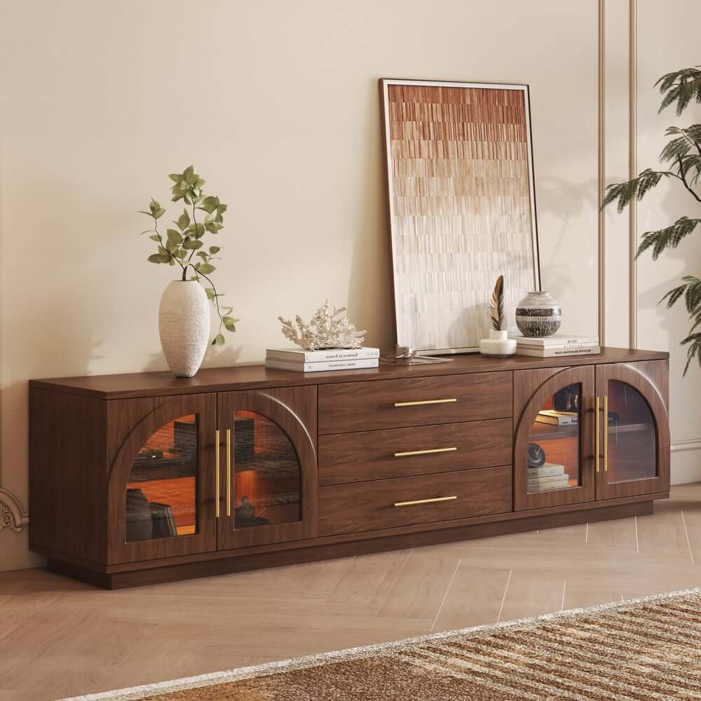 Japandi LED TV Stand With Soft-Close Drawers - Ash Veneer