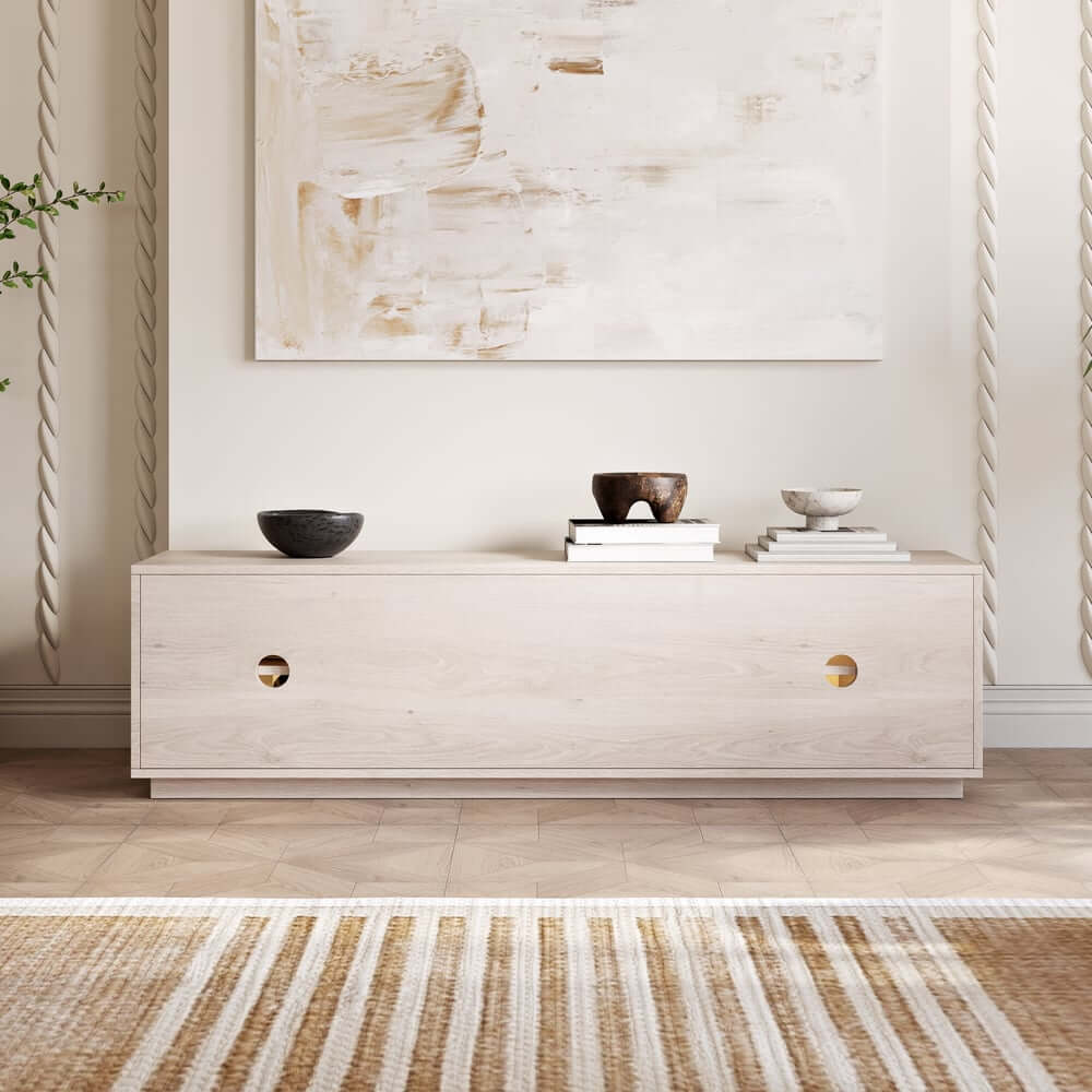Japandi LED TV Stand With Soft-Close Drawers - Ash Veneer