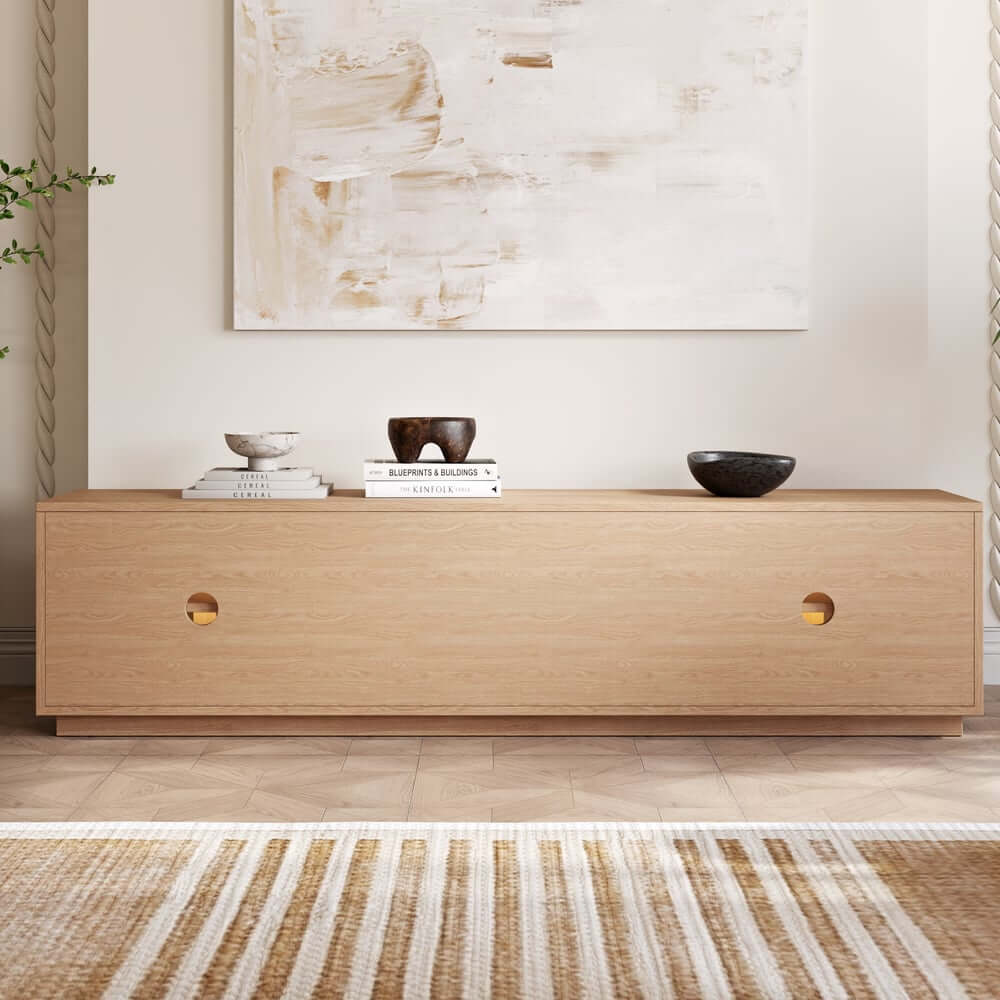 Japandi LED TV Stand With Soft-Close Drawers - Ash Veneer