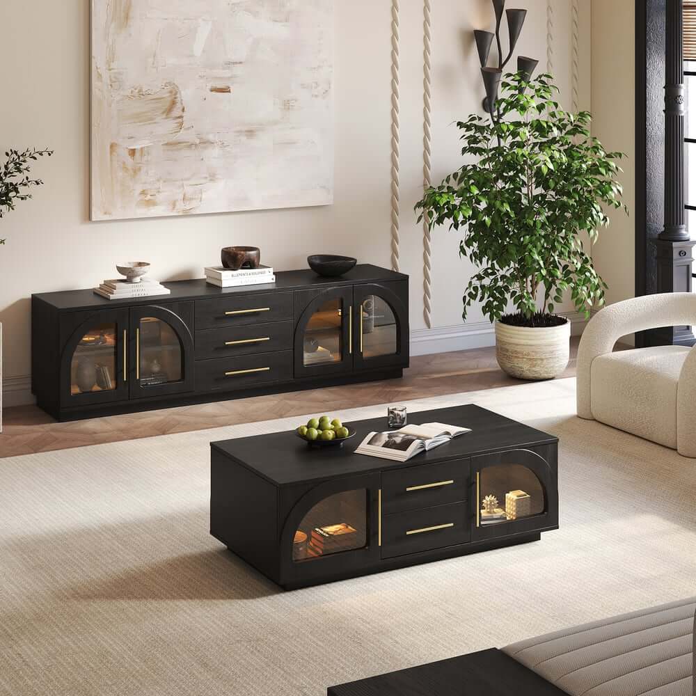 Japandi LED TV Stand With Soft-Close Drawers - Ash Veneer