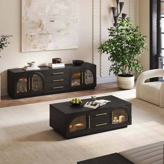 Japandi LED TV Stand With Soft-Close Drawers - Ash Veneer