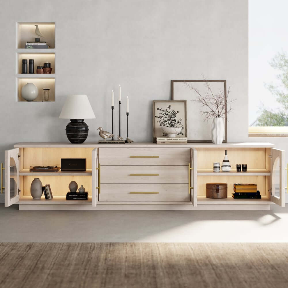 Japandi LED TV Stand With Soft-Close Drawers - Ash Veneer