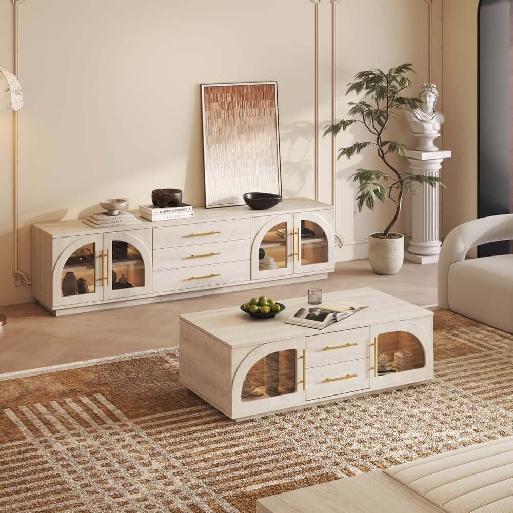 Japandi LED TV Stand With Soft-Close Drawers - Ash Veneer