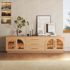 Japandi LED TV Stand With Soft-Close Drawers - Ash Veneer
