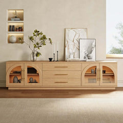 Japandi LED TV Stand With Soft-Close Drawers - Ash Veneer