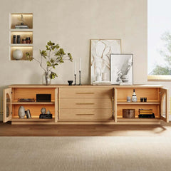 Japandi LED TV Stand With Soft-Close Drawers - Ash Veneer