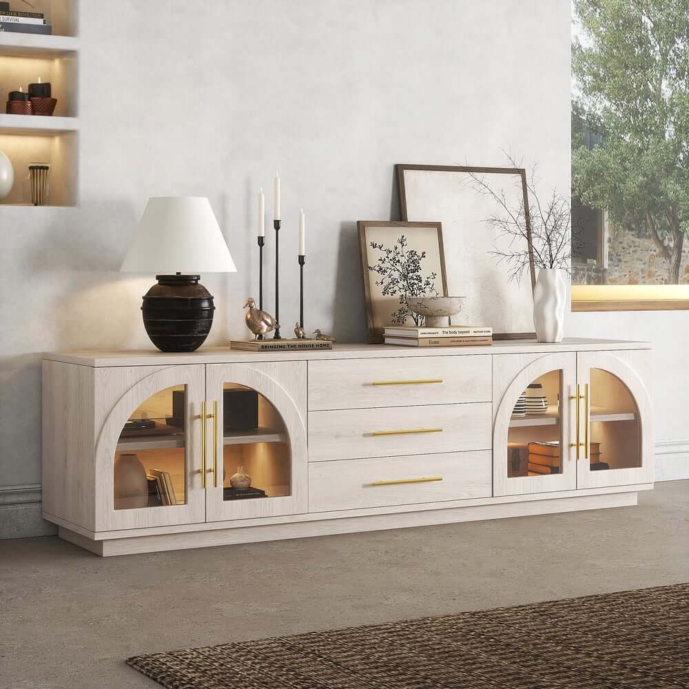 Japandi LED TV Stand With Soft-Close Drawers - Ash Veneer