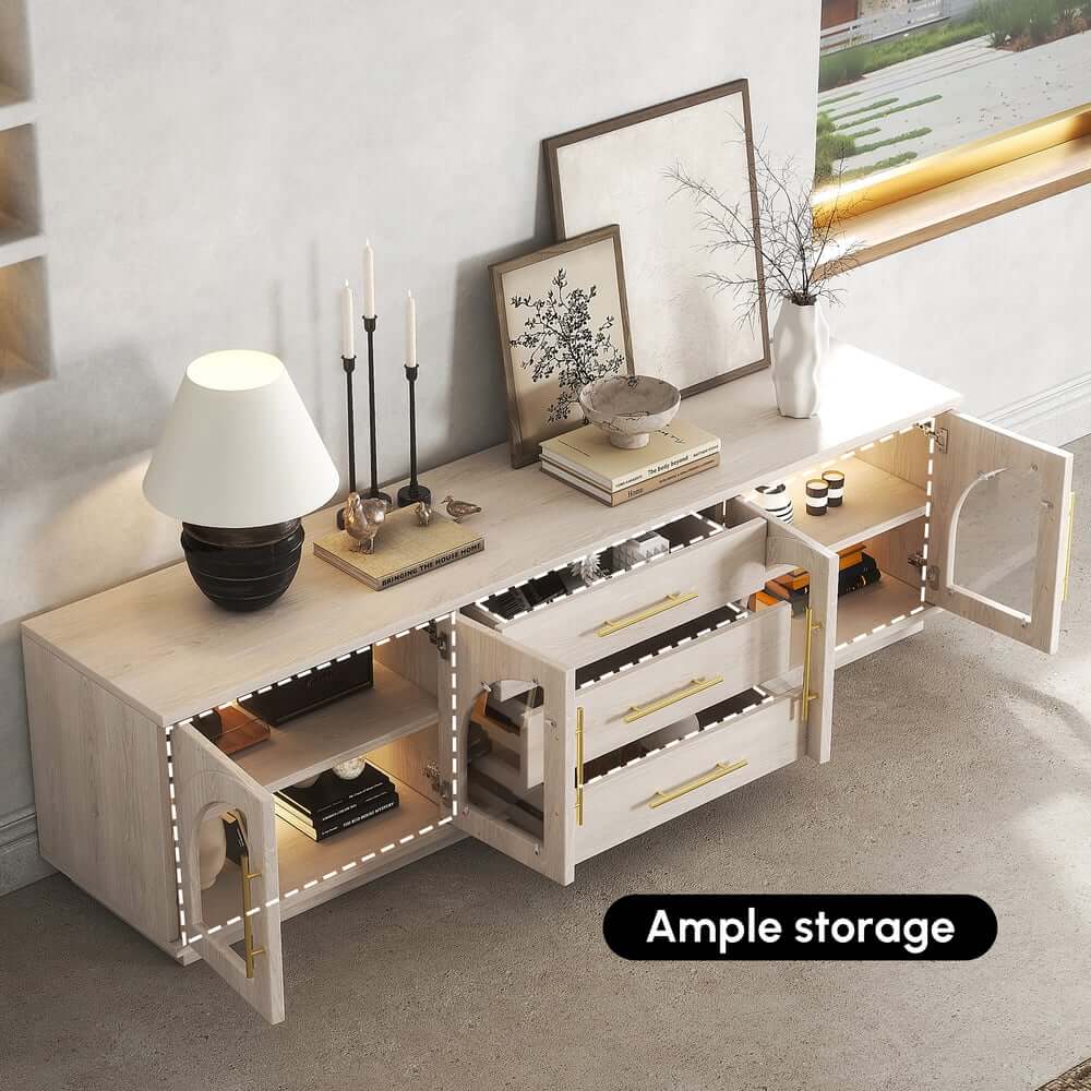 Japandi LED TV Stand With Soft-Close Drawers - Ash Veneer