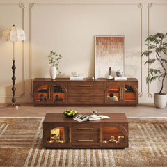 Japandi LED TV Stand With Soft-Close Drawers - Ash Veneer
