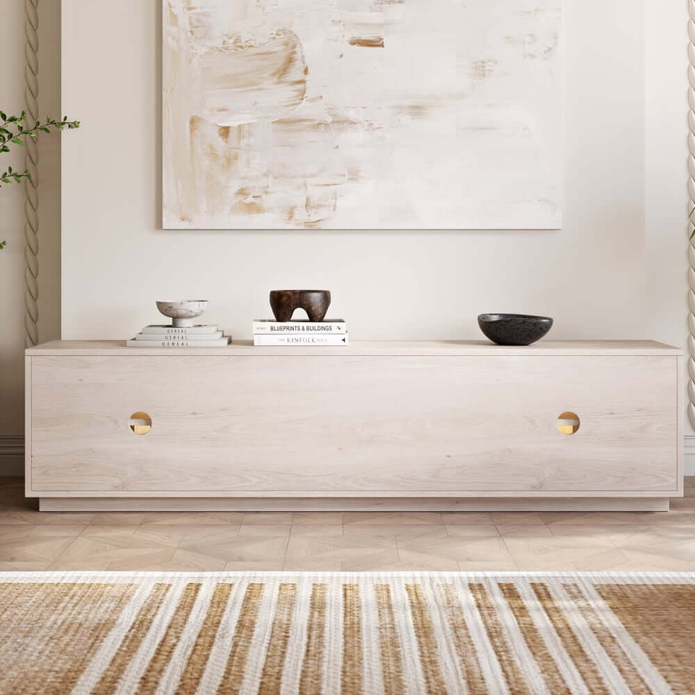 Japandi LED TV Stand With Soft-Close Drawers - Ash Veneer