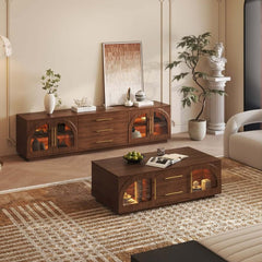 Japandi LED TV Stand With Soft-Close Drawers - Ash Veneer