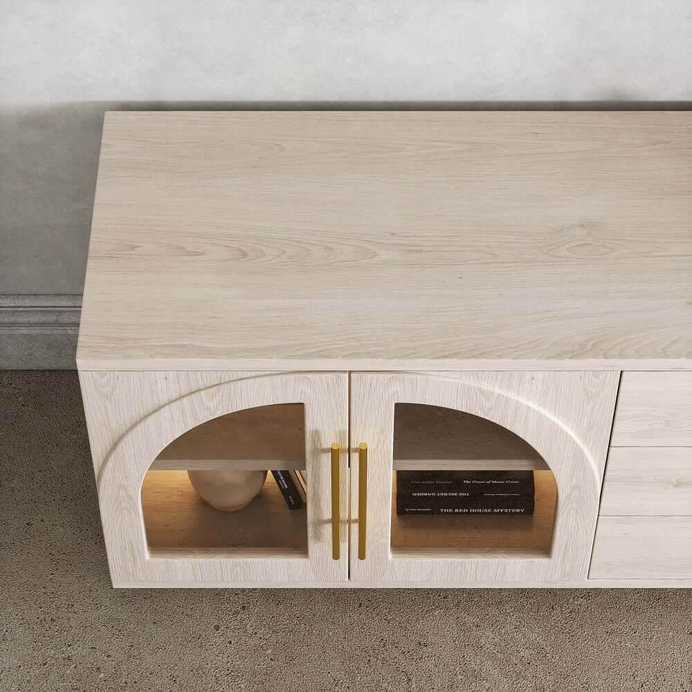 Japandi LED TV Stand With Soft-Close Drawers - Ash Veneer