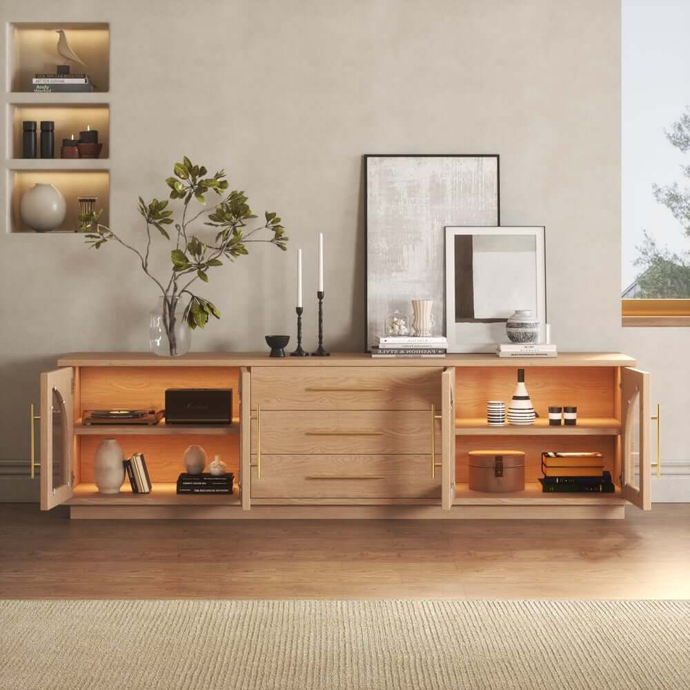 Japandi LED TV Stand With Soft-Close Drawers - Ash Veneer