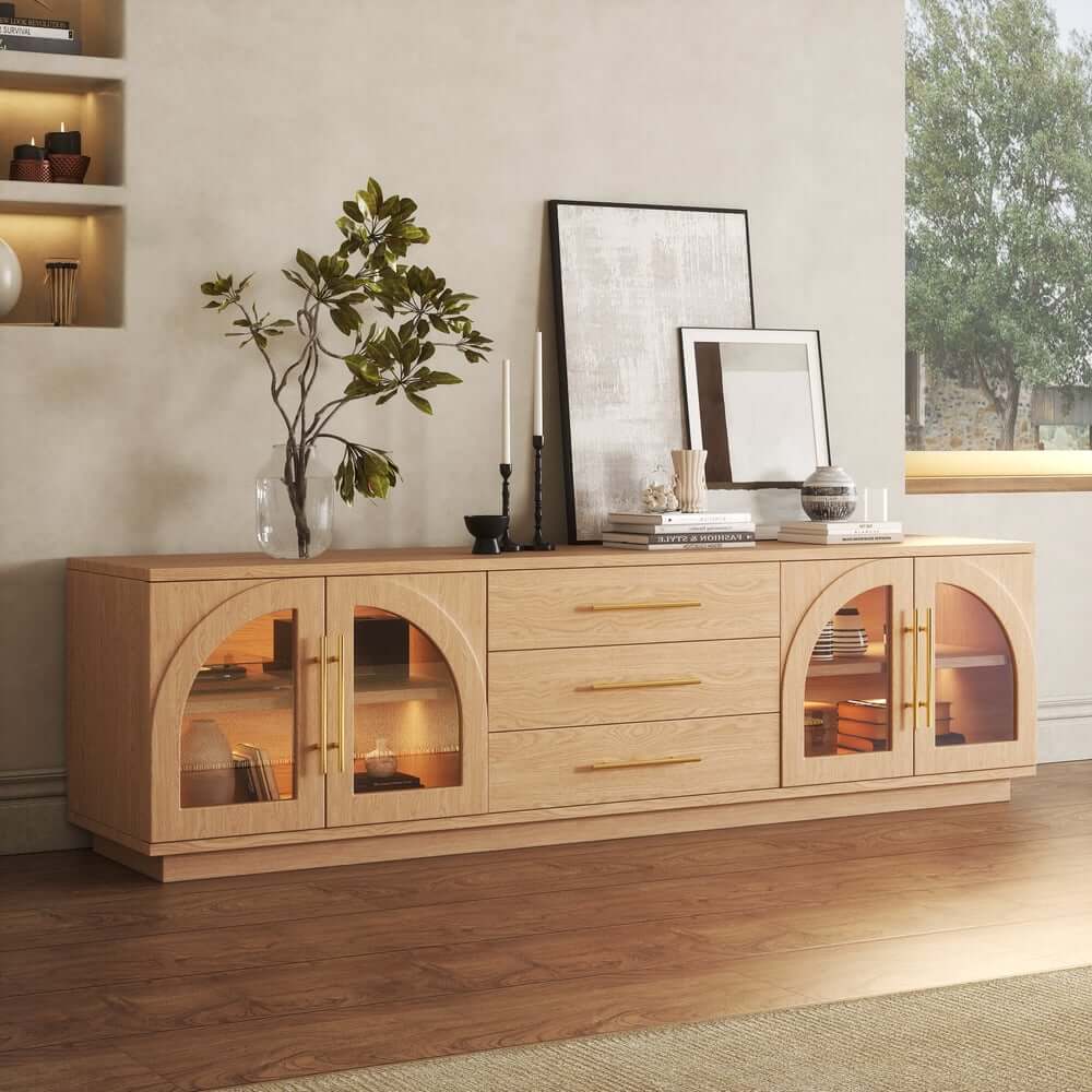 Japandi LED TV Stand With Soft-Close Drawers - Ash Veneer