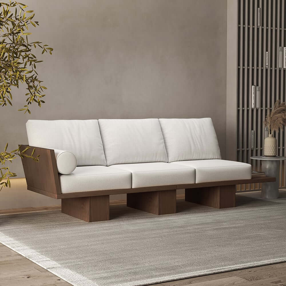 Japandi Modular 3-Seater Sofa with Cotton-Linen Upholstery Main Product Image