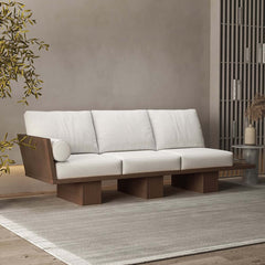 Japandi Modular 3-Seater Sofa with Cotton-Linen Upholstery Main Product Image