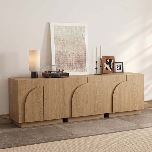 Japandi Oak Veneer TV Stand With Adjustable Shelves