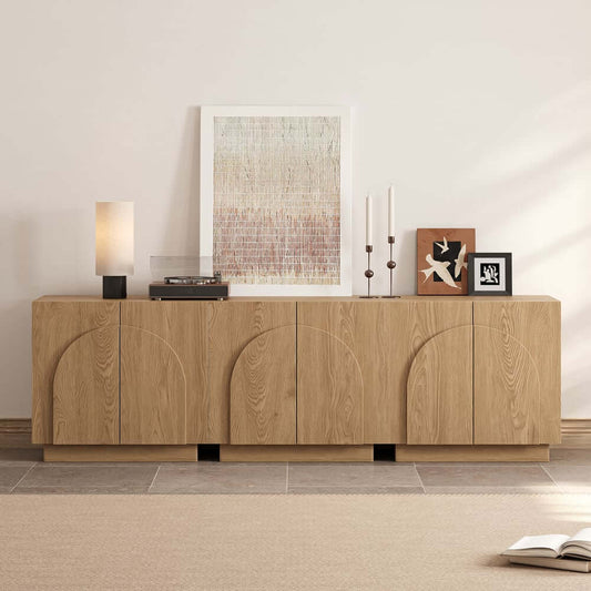 Japandi Oak Veneer TV Stand With Adjustable Shelves Main Product Image