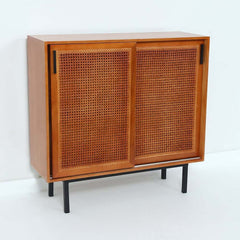 Japandi Pine Wood Cabinet With Rattan Doors, Natural Finish