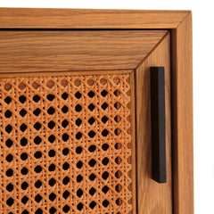 Japandi Pine Wood Cabinet With Rattan Doors, Natural Finish