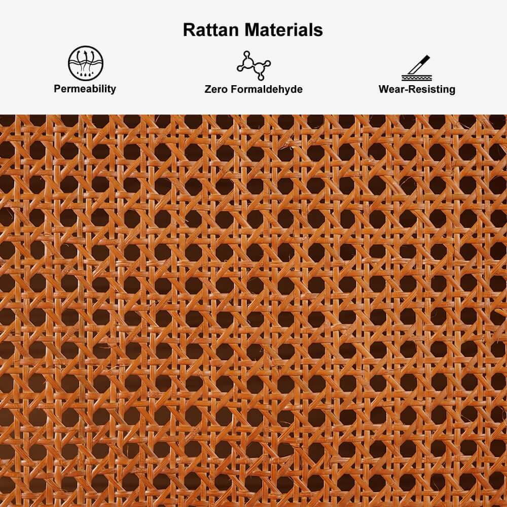 Japandi Pine Wood Cabinet With Rattan Doors, Natural Finish