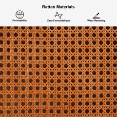 Japandi Pine Wood Cabinet With Rattan Doors, Natural Finish