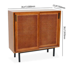 Japandi Pine Wood Cabinet With Rattan Doors, Natural Finish Dimensions