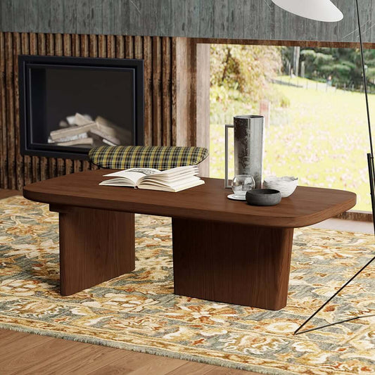 Japandi Pine Wood Coffee Table - Walnut Finish