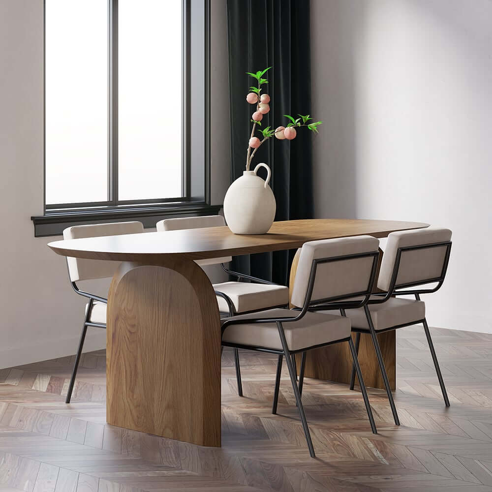 Japandi Pine Wood Oval Dining Table, Seats 6