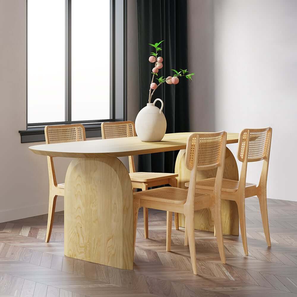 Japandi Pine Wood Oval Dining Table, Seats 6