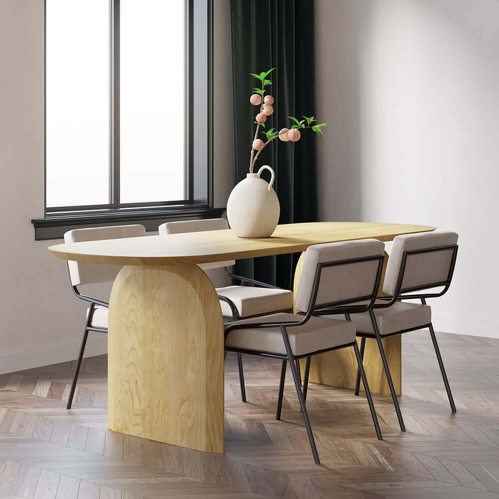 Japandi Pine Wood Oval Dining Table, Seats 6