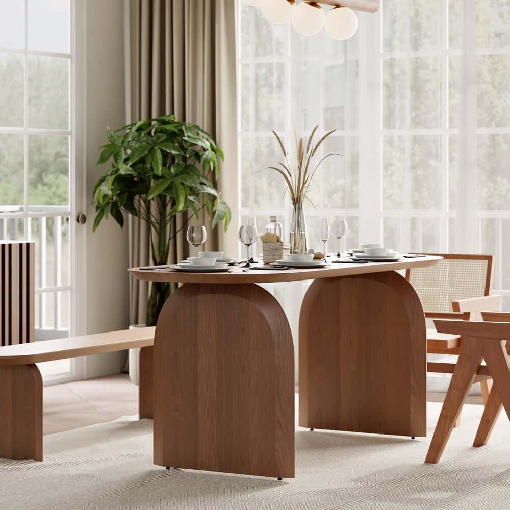 Japandi Pine Wood Oval Dining Table, Seats 6