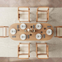 Japandi Pine Wood Oval Dining Table, Seats 6