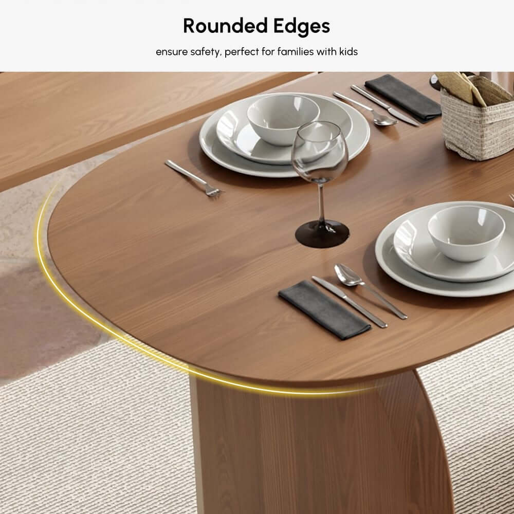 Japandi Pine Wood Oval Dining Table, Seats 6