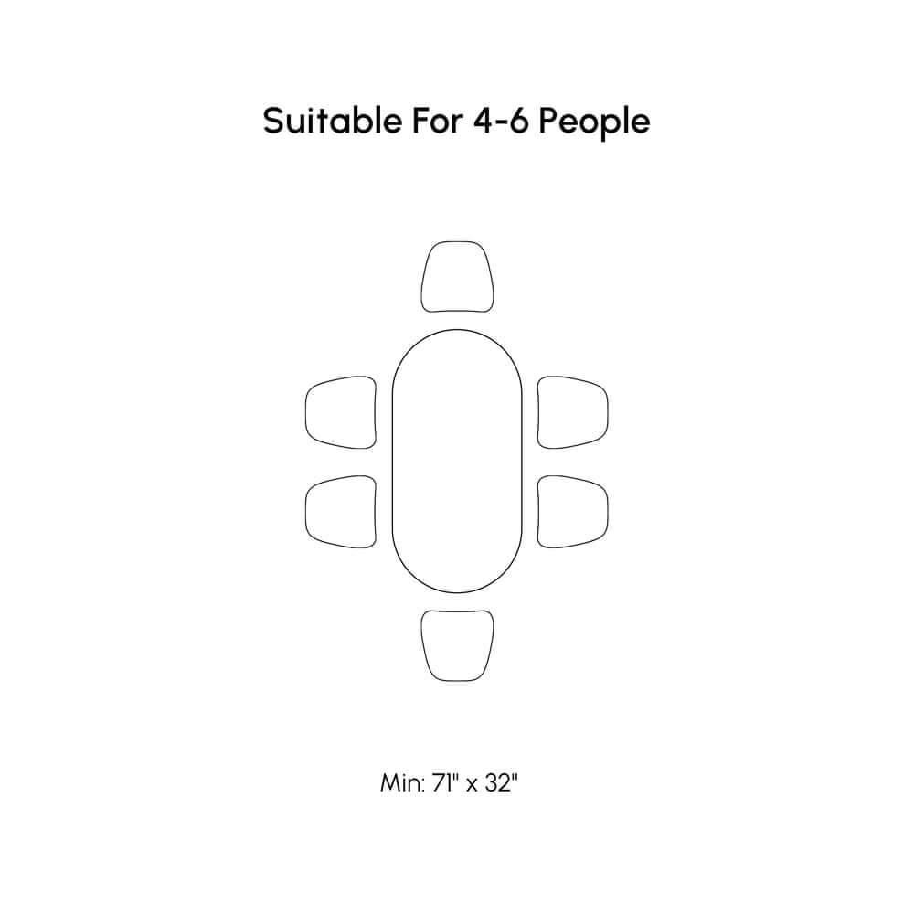 Japandi Pine Wood Oval Dining Table, Seats 6 Dimensions