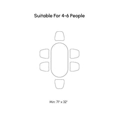 Japandi Pine Wood Oval Dining Table, Seats 6 Dimensions