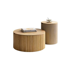 Japandi Round Coffee Table Set - Engineered Wood & Ash