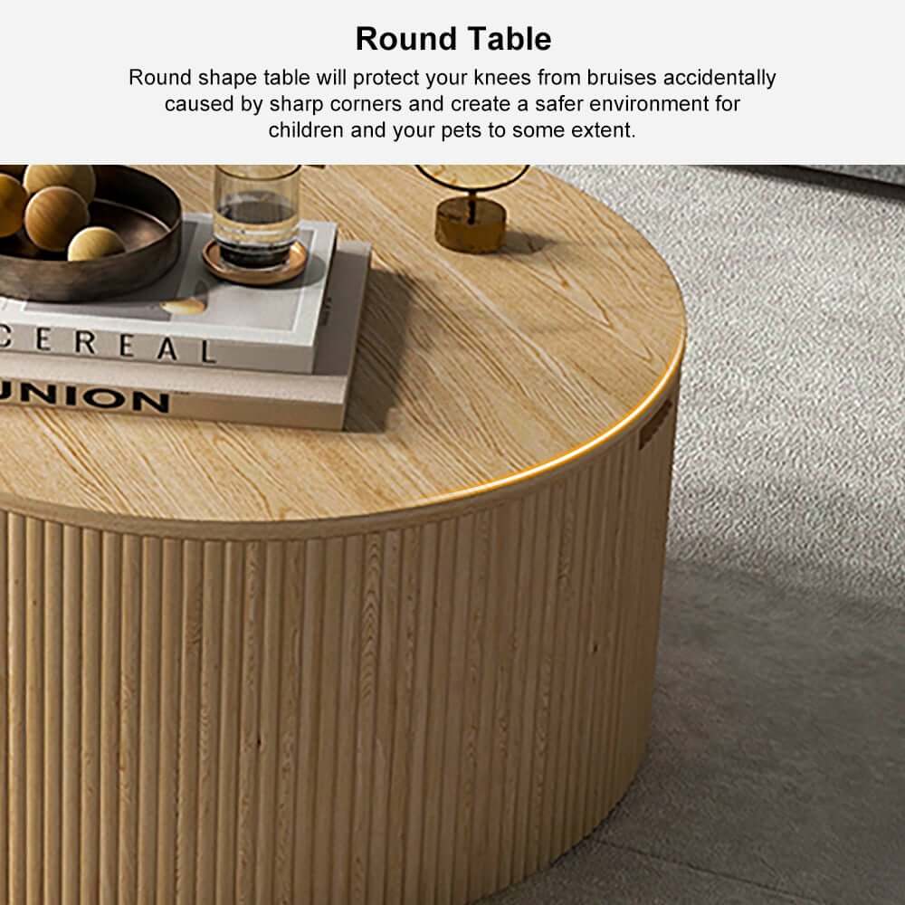 Japandi Round Coffee Table Set - Engineered Wood & Ash