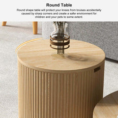 Japandi Round Coffee Table Set - Engineered Wood & Ash