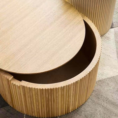 Japandi Round Coffee Table Set - Engineered Wood & Ash